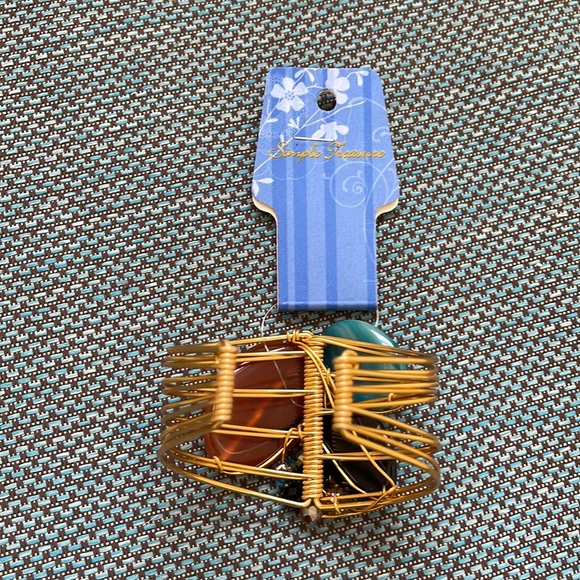 Simple Treasure Copper Wire Adjustable Stone & Beads Cuff Bracelet - Picture 4 of 5